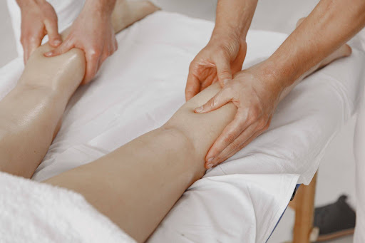 Sanyinjiao point on lower leg 
